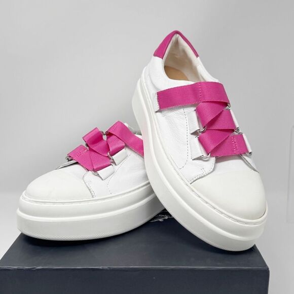 SILENT D | NEW Alodde White and Magenta Leather Sneakers Women’s Size 37 (6-6.5) - Picture 1 of 14